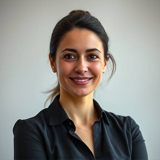 Retrato de Ana Paula Costa, gerente de produäão da Alfaiataria Estrela do Sul.