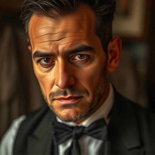 Retrato de Carlos Alberto Santos, alfaiate da Alfaiataria Estrela do Sul.